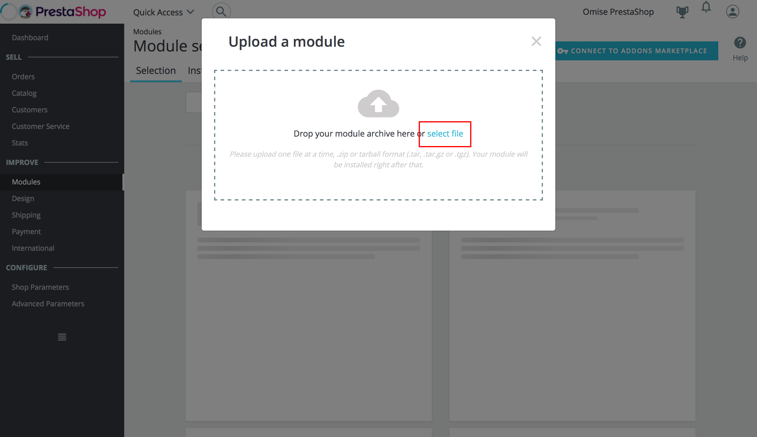 File selection dialog for upload