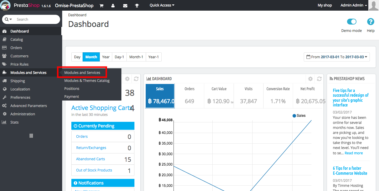 Navigation to Module and Services