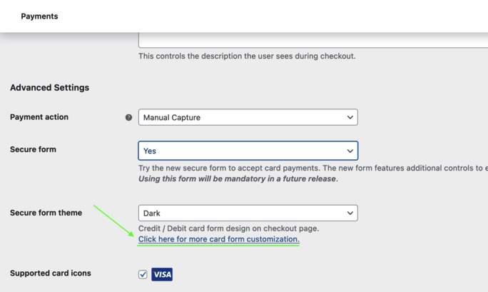 支払いフォームのカスタマイズリンク