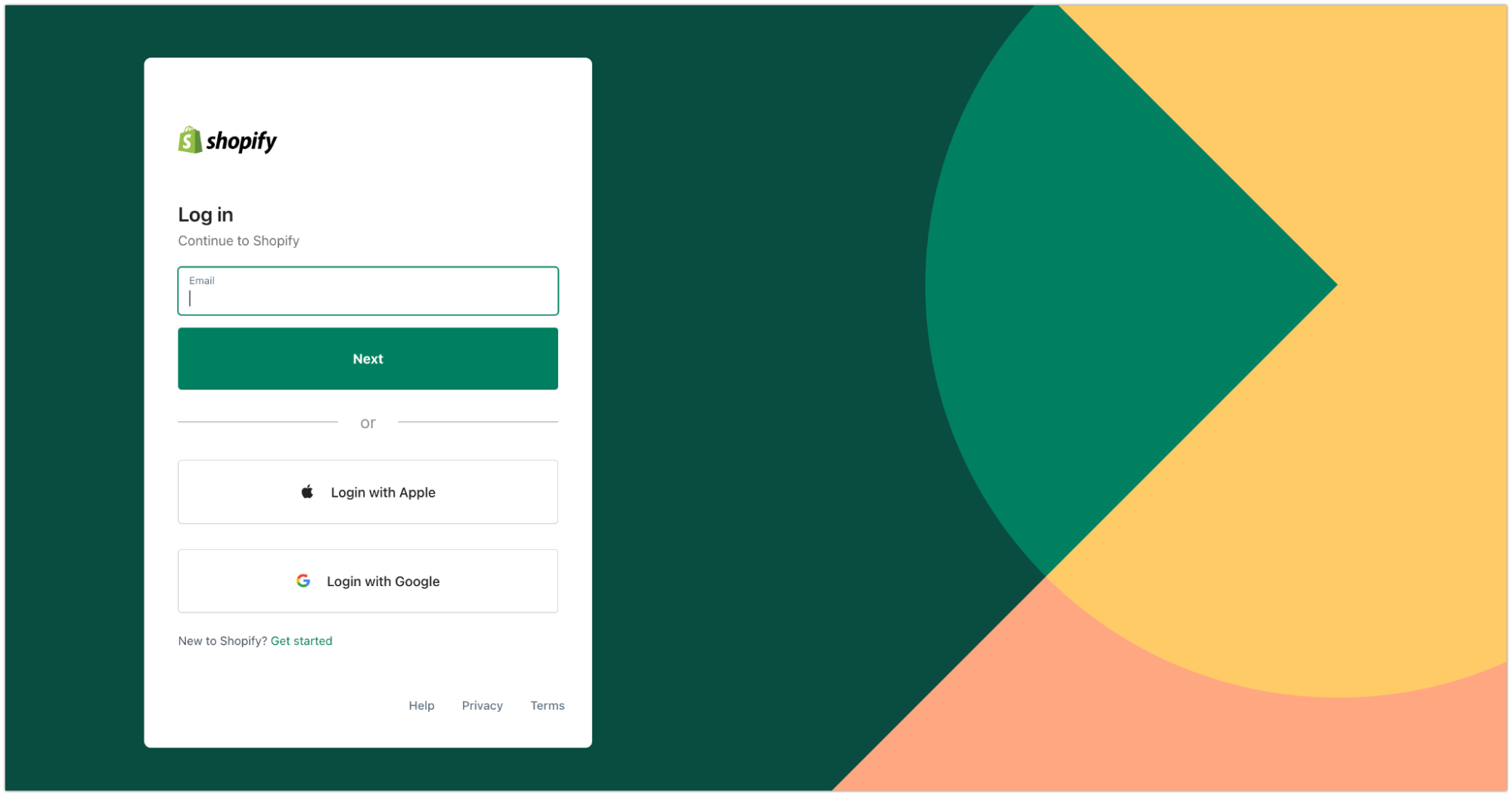 Shopify管理画面ログイン画面